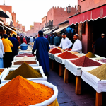 A bustling souk (market) scene**

"A vibrant and bustling souk scene in Marrakech, Morocco, during the golden hour, appropriate content, safe for work. Vendors are selling spices, textiles, and traditional crafts. Focus on colorful displays, intricate details, and the warm, inviting atmosphere. People in traditional clothing are interacting and shopping. Perfect anatomy, correct proportions, natural pose, professional photography, high quality, fully clothed, modest clothing."

**
