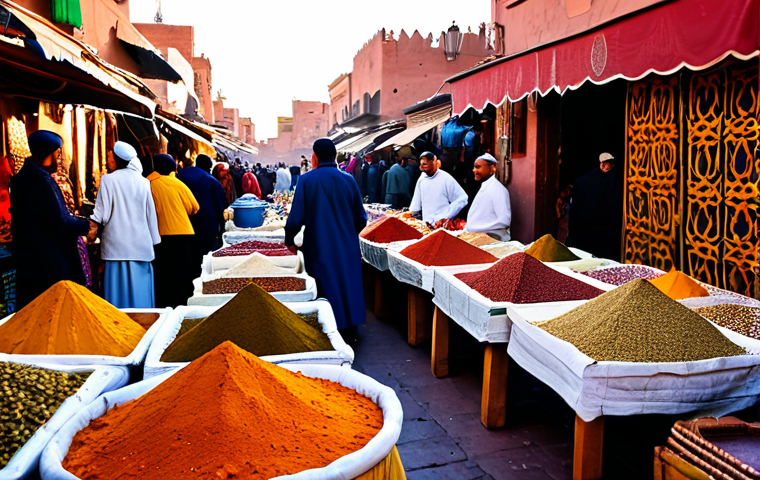 A bustling souk (market) scene**
"A vibrant and bustling souk scene in Marrakech, Morocco, during the golden hour, appropriate content, safe for work. Vendors are selling spices, textiles, and traditional crafts. Focus on colorful displays, intricate details, and the warm, inviting atmosphere. People in traditional clothing are interacting and shopping. Perfect anatomy, correct proportions, natural pose, professional photography, high quality, fully clothed, modest clothing."
**