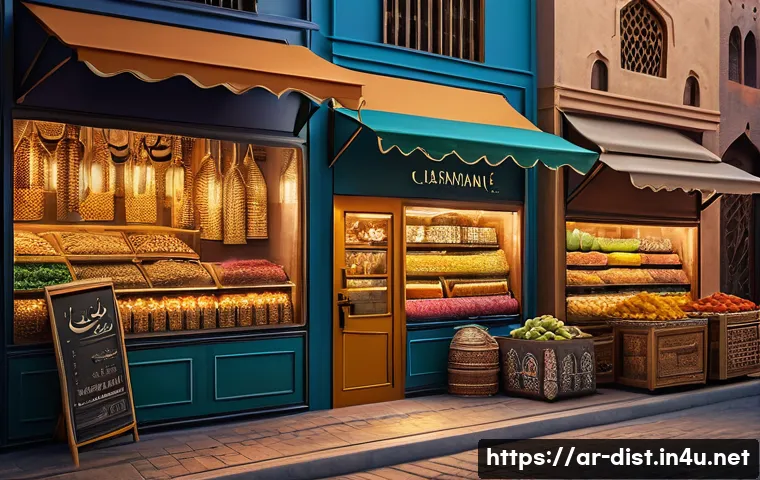 유통관리사와 글로벌 유통시장 이해 - A vibrant Middle Eastern urban marketplace scene showcasing a diverse network of distribution channe...