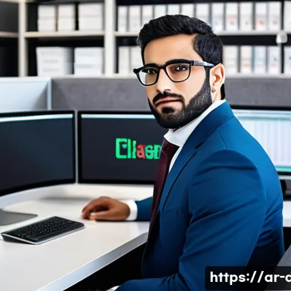 유통관리사 취업 성공 팁 - A professional Arabic man in his early 30s wearing business casual attire and glasses, seated at a m...