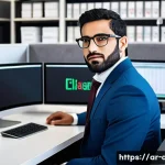 Home 22 유통관리사 취업 성공 팁 - A professional Arabic man in his early 30s wearing business casual attire and glasses, seated at a m...
