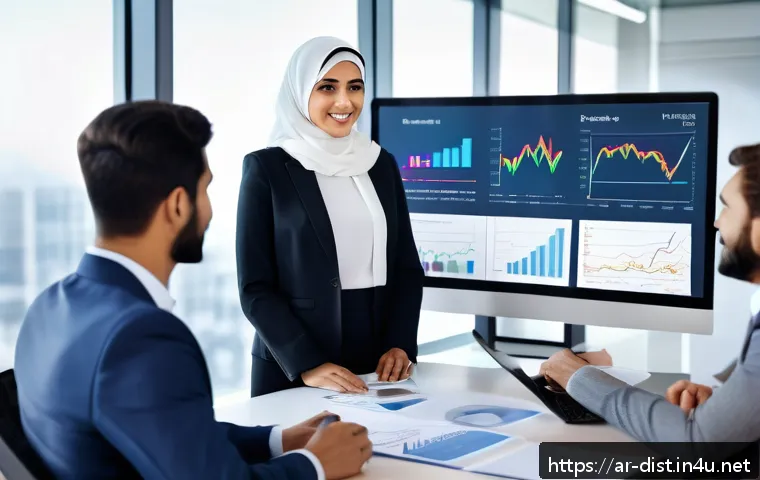 유통관리사 관련 학위와의 연계성 - A professional Middle Eastern businesswoman in modern office attire, confidently leading a diverse t...