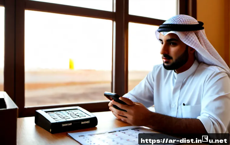 Home 17 유통관리사 시험일정 변경 관련 정보 - Photorealistic editorial scene of an Arab logistics professional in modest business attire seated at...